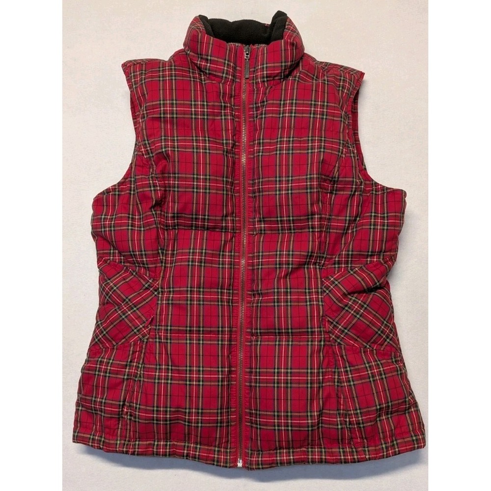 Tommy Hilfiger Y2K Women's Med Down Puffer Vest Red Tartan Plaid Old Money Look